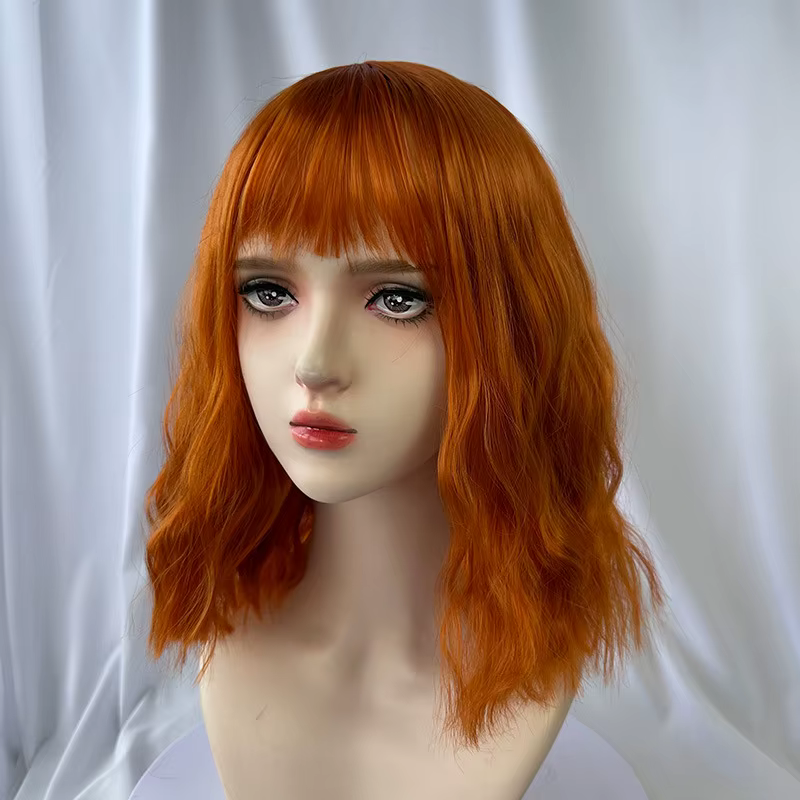 Perruque synthétique orange à la mode femme cheveux courts bouclés ondulés liu mer ondulation cospla