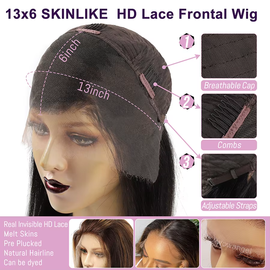 13x6 HD Lace Full Frontal 4C Kinky Baby Hair 250% / 180% Afro Kinky Straight HD Full Frontal Wig Rem