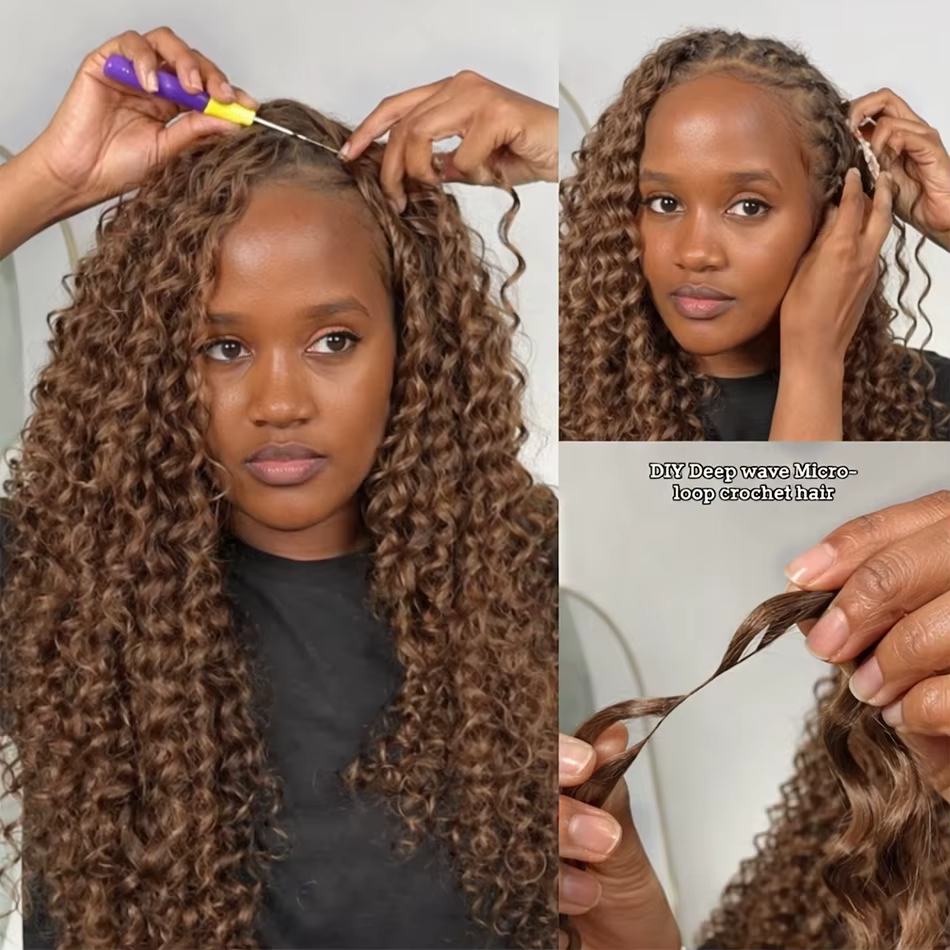 Extensions de cheveux humains pré-séparées Chocorate Brown Deep Wave pour tresses, cheveux à crochet