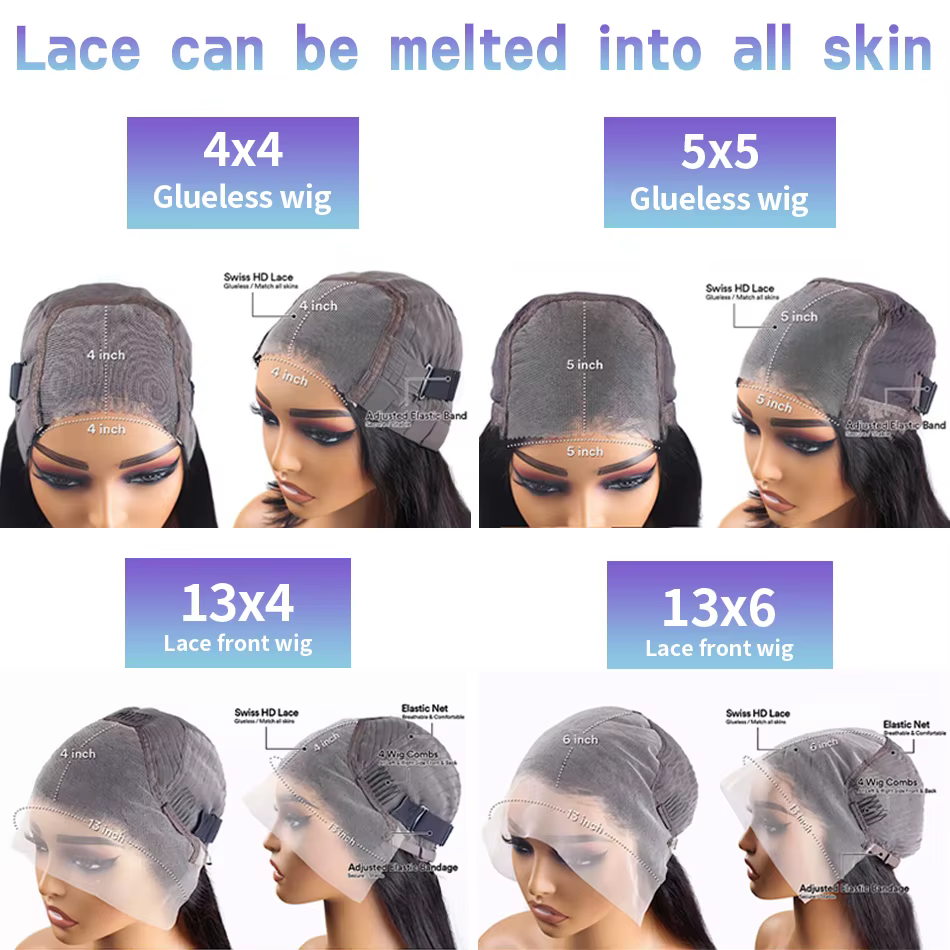 Perruque Lace Frontal Wig naturelle brésilienne transparente, cheveux lisses, sans colle, 4x4, Hd, 1