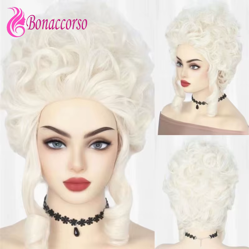 Perruque de Cosplay Marie Antoinette, perruque synthétique courte bouclée blanche, perruque de haute