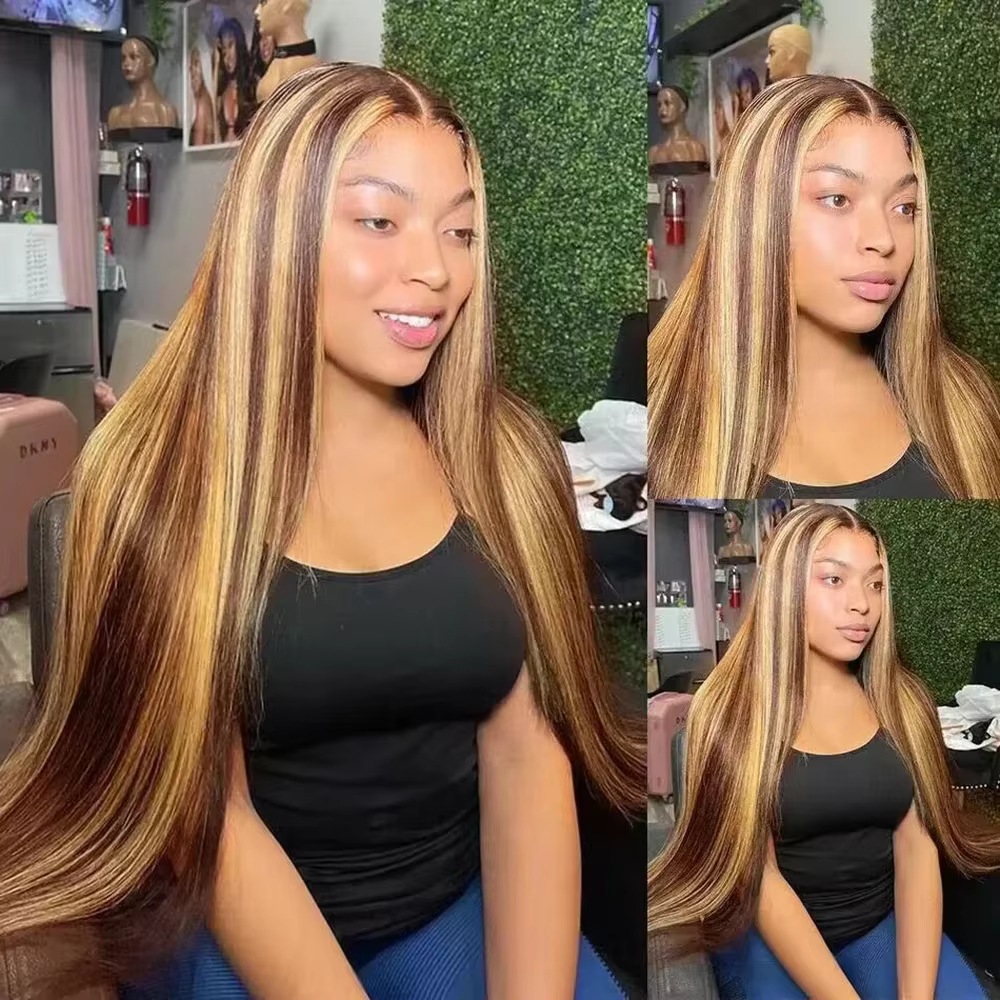 Perruque P4/27 Highlight en Cheveux Humains, Perruque Lace Front 13x6 Ultra Lisse, Perruque Colorée 