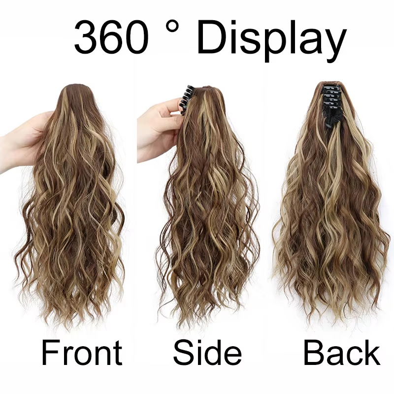 Extension capillaire synthétique courte bouclée de 14 pouces, postiche moelleuse à Clip pour queue d