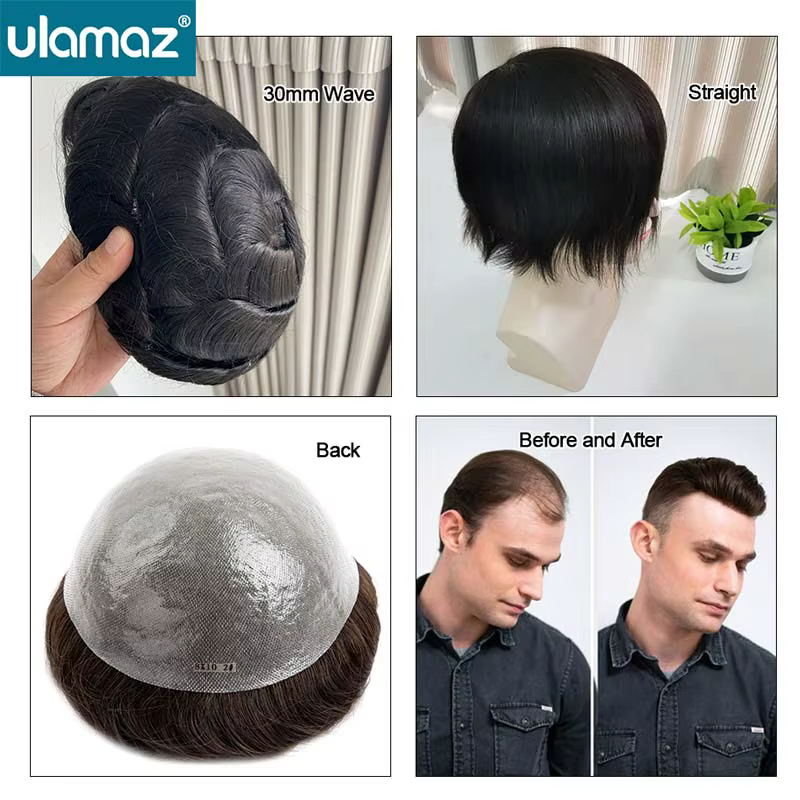 Prothèse de cheveux humains pour hommes toupet de peau entièrement noué homme perruque la plus durab