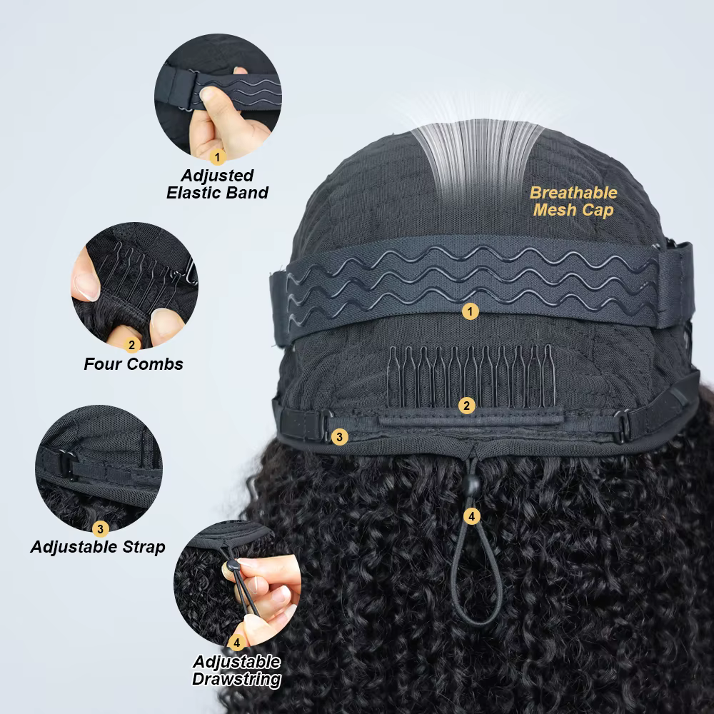 Demi-perruque Afro bouclée, cheveux humains, sans colle, bandeau avec cordon de serrage, Clip sans c
