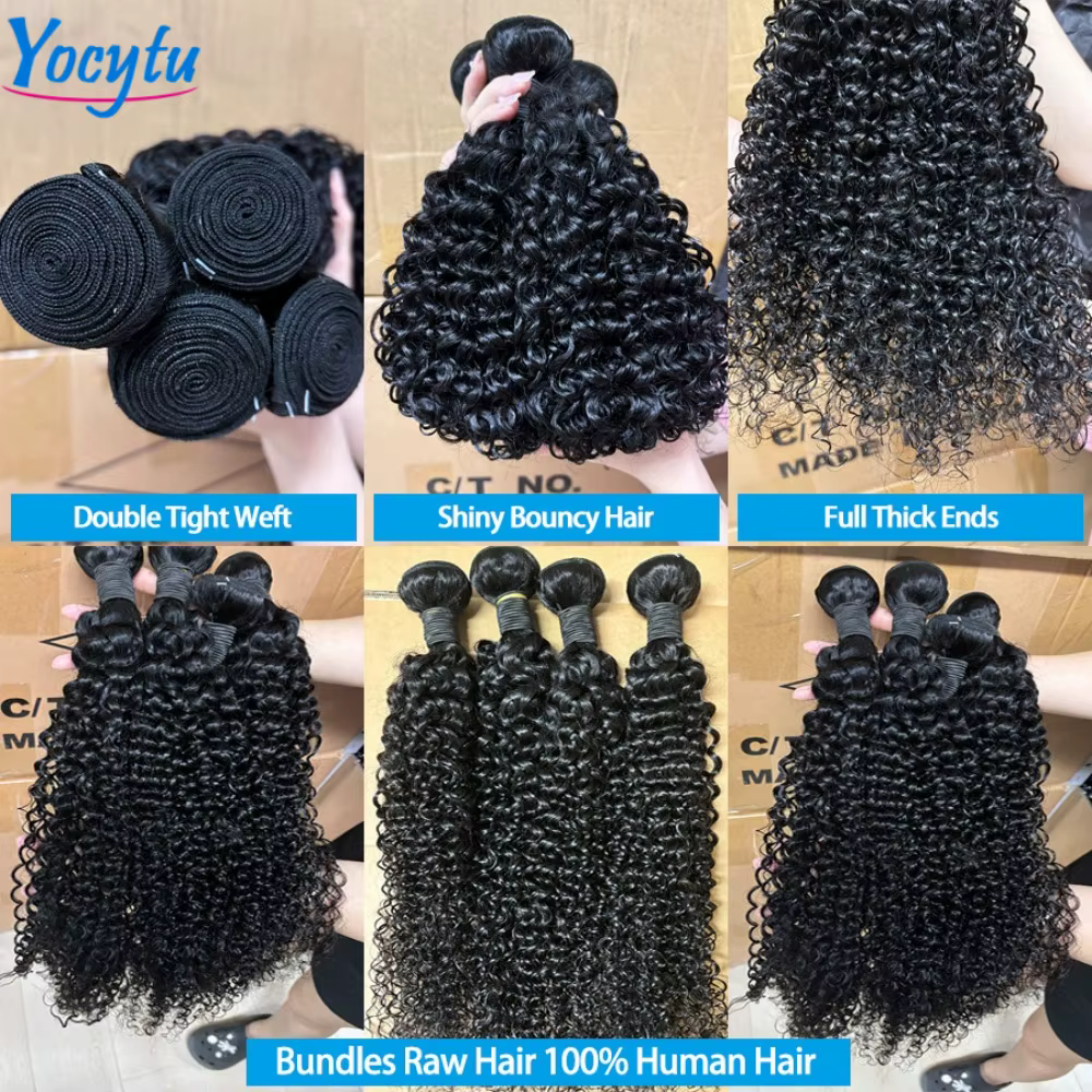 YOCYTU 242424 Pouces Tissage Humain Hair Curly Wave Tissage Brésilien 100% Cheveux Humain 12A Tissag