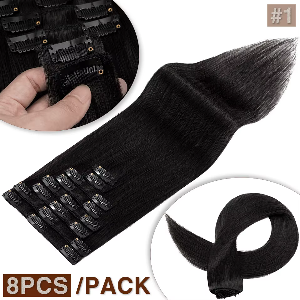 S-noilite Extensions de cheveux naturels 50-80g cheveux humains mince postiche droite 8 "-24" 8 pièc