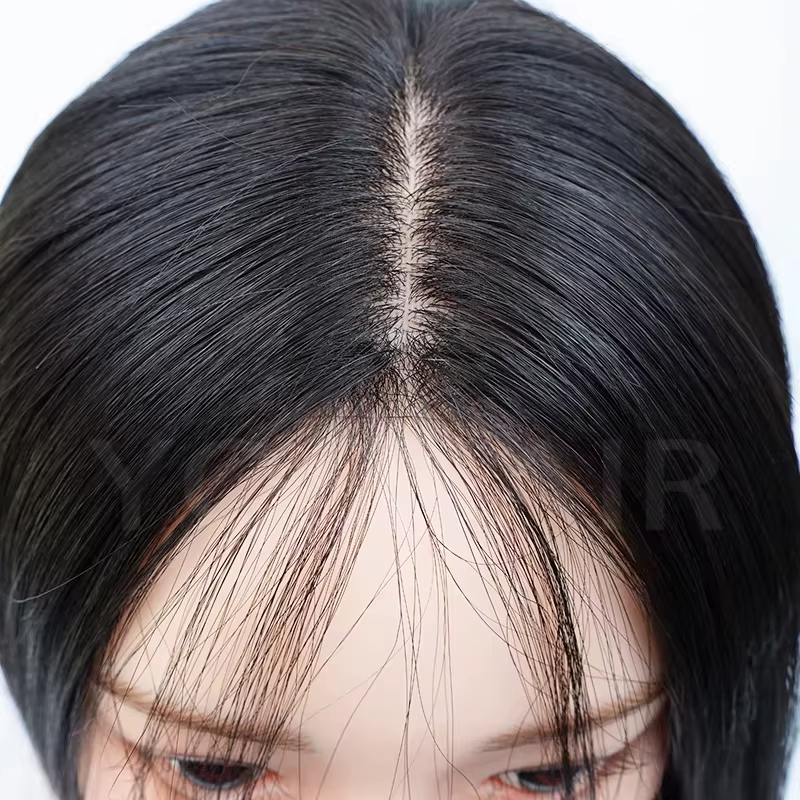 Perruque de cheveux humains en soie 6 "x 6" perruque de frange droite naturelle perruque de cheveux