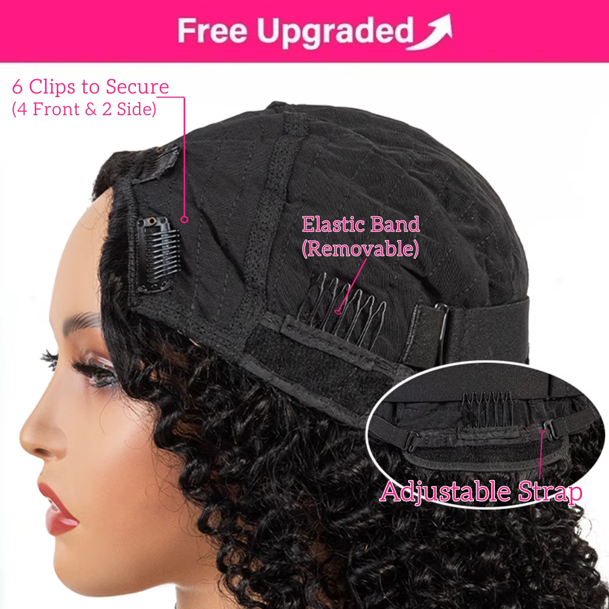 Perruque V-Part Deep Wave 40 pouces en cheveux humains, sans colle, densité 200, bouclée crépue, san