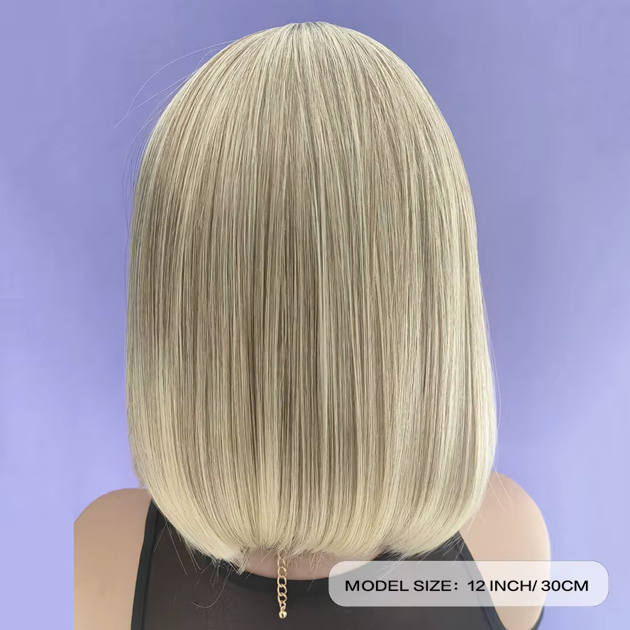 Perruque Bob pour femmes, cheveux synthétiques courts et lisses avec reflets blonds, partie centrale
