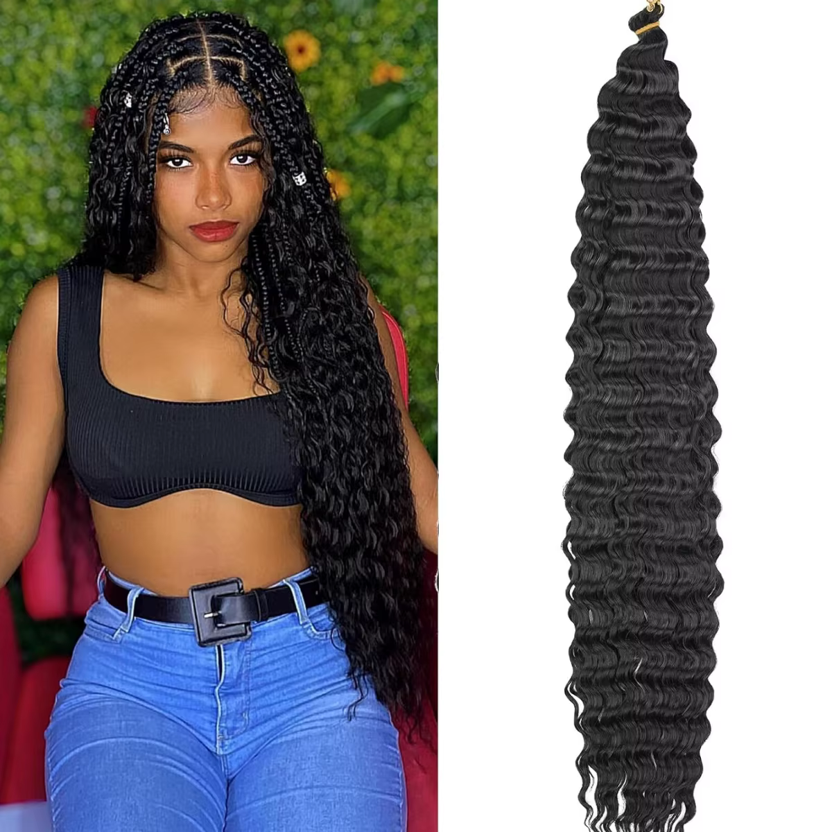 Synthétique océan vague Crochet cheveux 32 pouces vague profonde Crochet cheveux profond bouclés tre