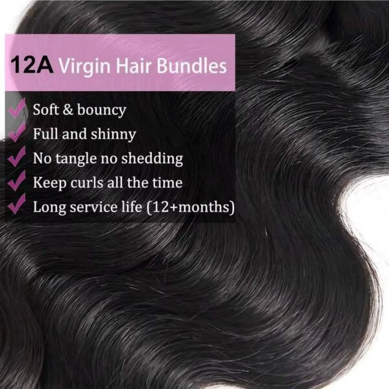 Extensions de cheveux humains naturels brésiliens vierges non traités 12A, ondulés, 42 pouces, noirs
