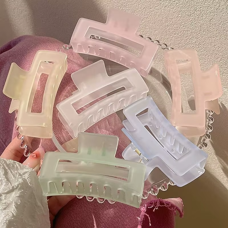 Nouvelles pinces à cheveux rectangulaires transparentes givrées élégantes pour femmes, pinces à chev