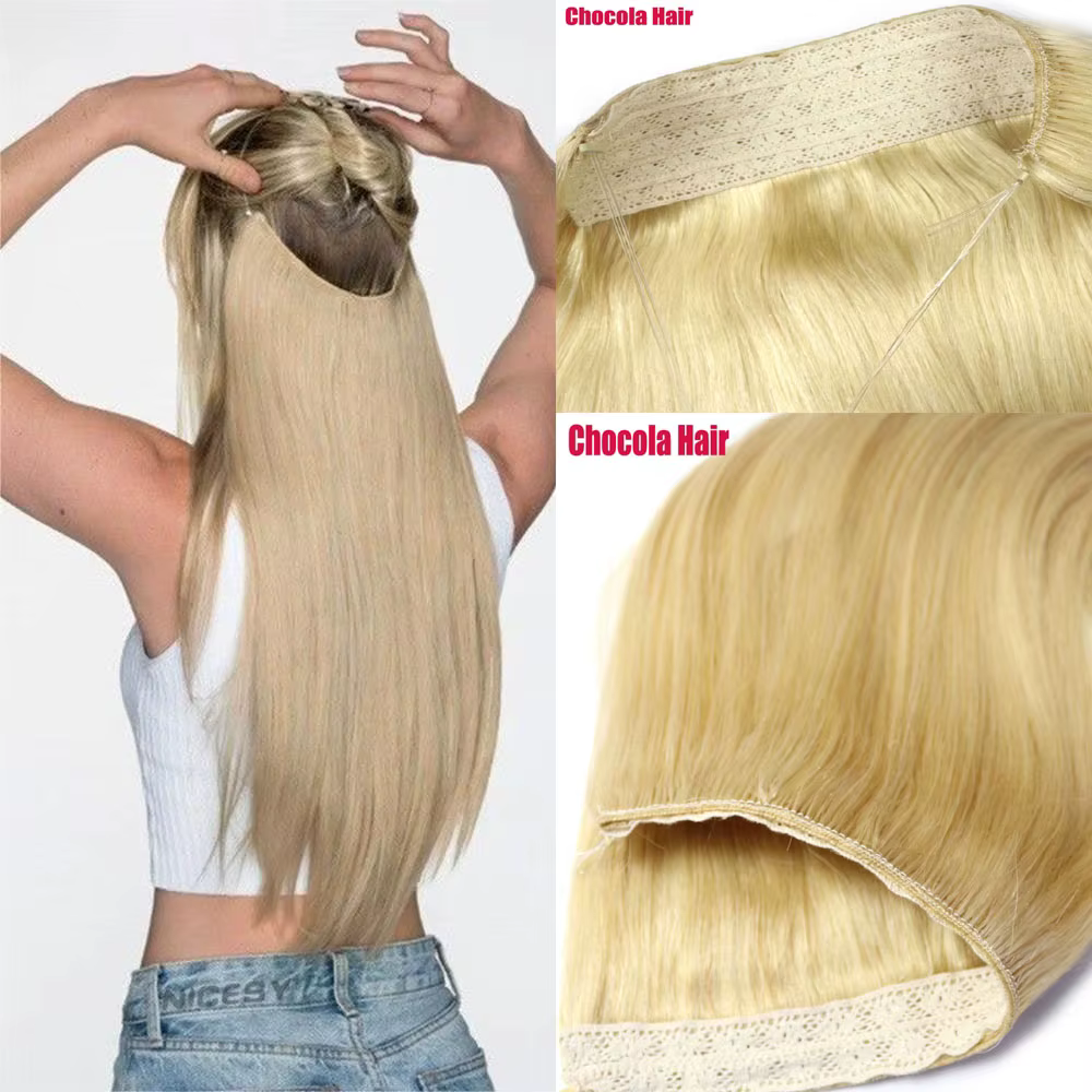 Halo Hair-Extensions de cheveux humains, postiche droite naturelle, fil de cheveux, ligne de poisson