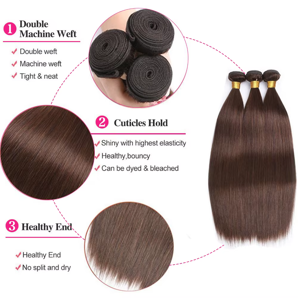 # Tissage en lot brésilien naturel lisse, 4 couleurs, brun chocolat, 13x4, Extensions de cheveux, lo