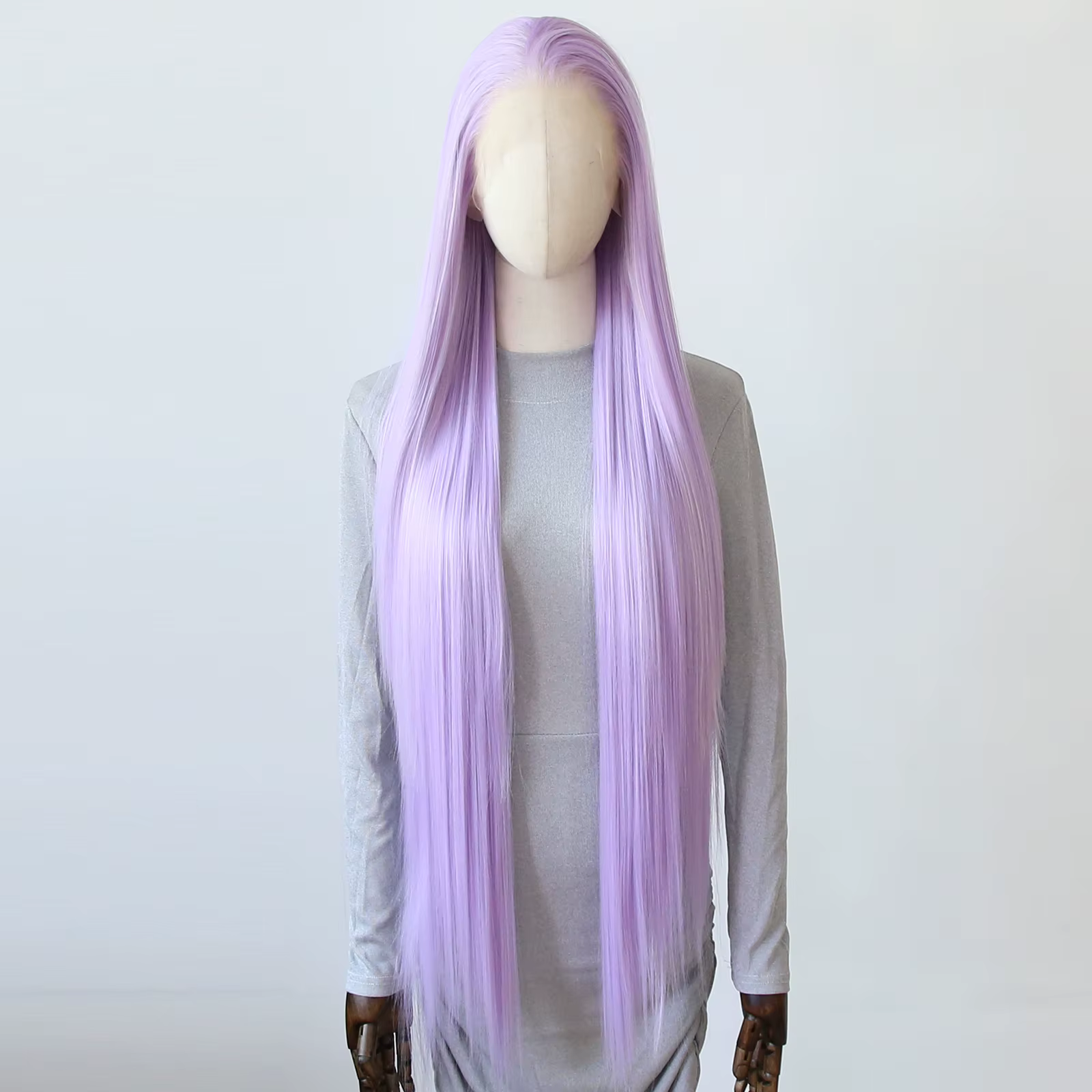 Perruque Lace Front Wig synthétique violet lavande clair, perruque longue et lisse de 40 pouces, nai