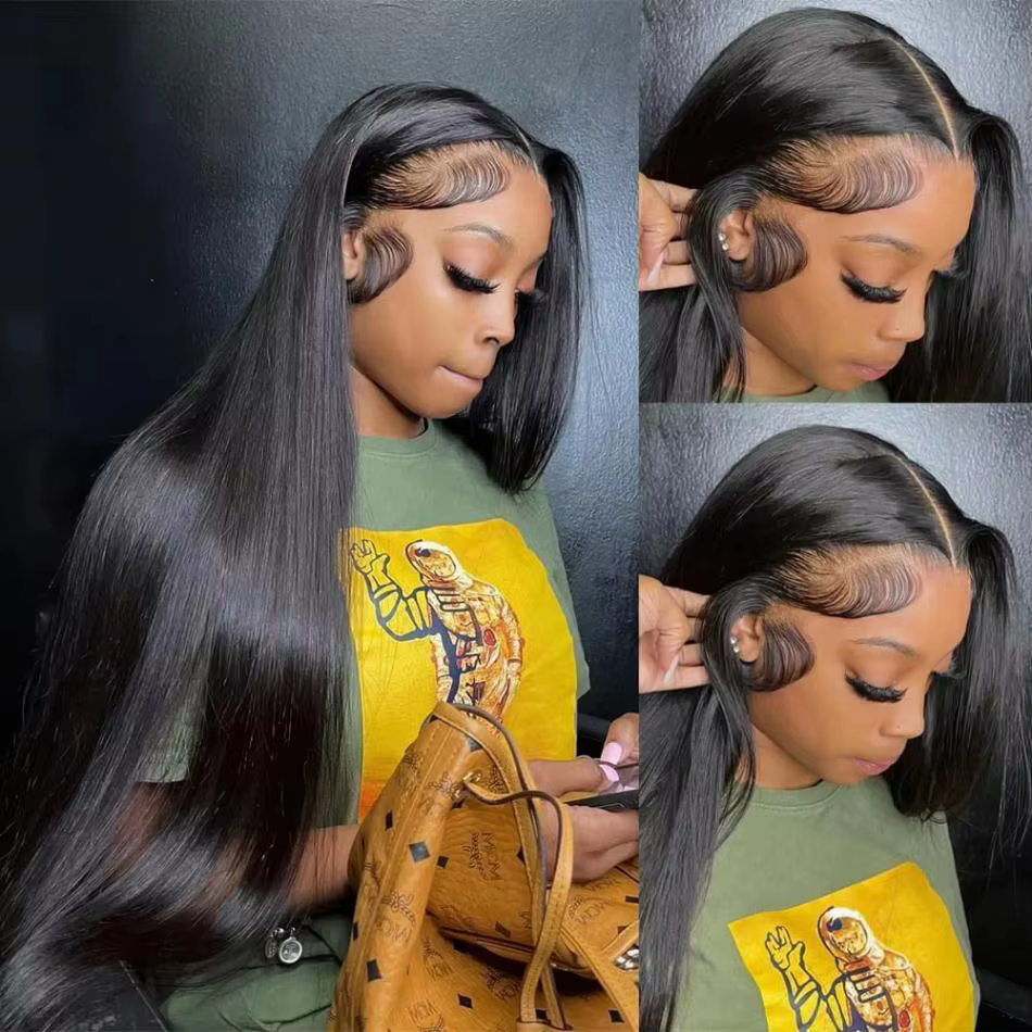 Perruque Lace Frontal Wig naturelle brésilienne transparente, cheveux lisses, sans colle, 4x4, Hd, 1