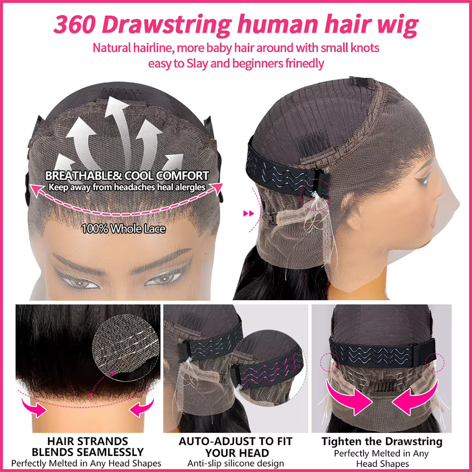 Vague de corps 360 Full HD dentelle frontale perruques cheveux humains pré-plumé brésilien sans coll