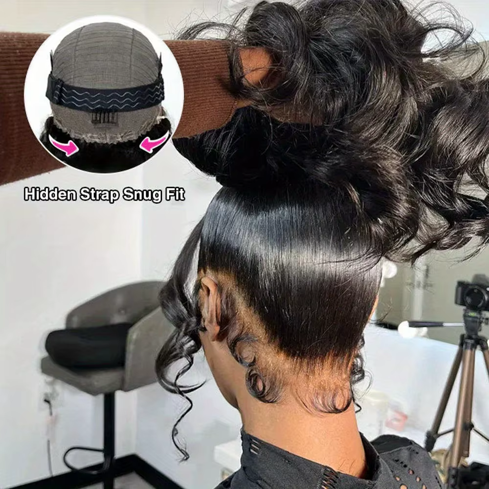 250% densité HD 360 pleine perruque de dentelle avec sangle Invisible cheveux humains vague de corps