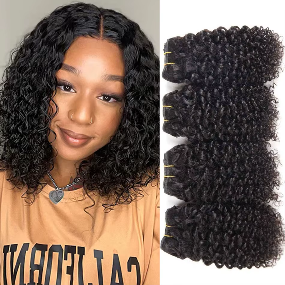 Gros court crépus bouclés cheveux humains paquets brésiliens vierges cheveux humains armure Extensio