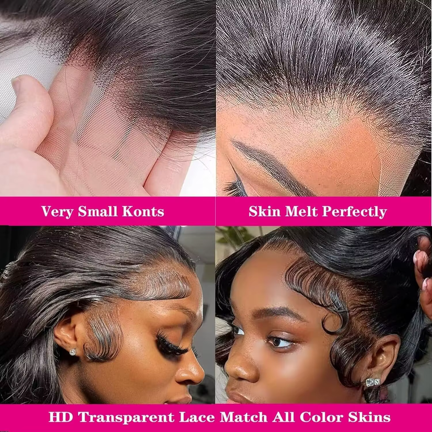 Perruque Lace Front Wig Body Wave naturelle sans colle, cheveux humains, pre-plucked MeltSkins, 6x4,