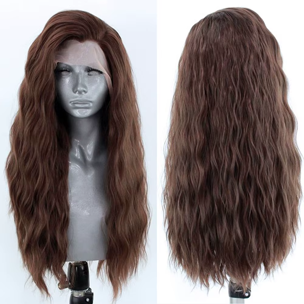 AIMEYA perruque Lace Front Wig synthétique longue ondulée perruque de cheveux bruns synthétiques per