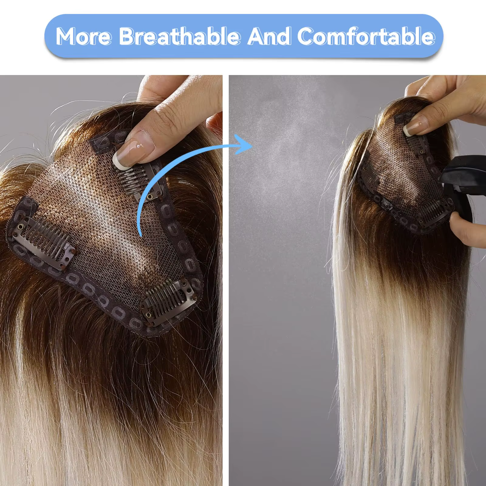 Cendré gris brun 100% Remy cheveux humains Toppers Clips dans les cheveux dentelle Base Topper posti