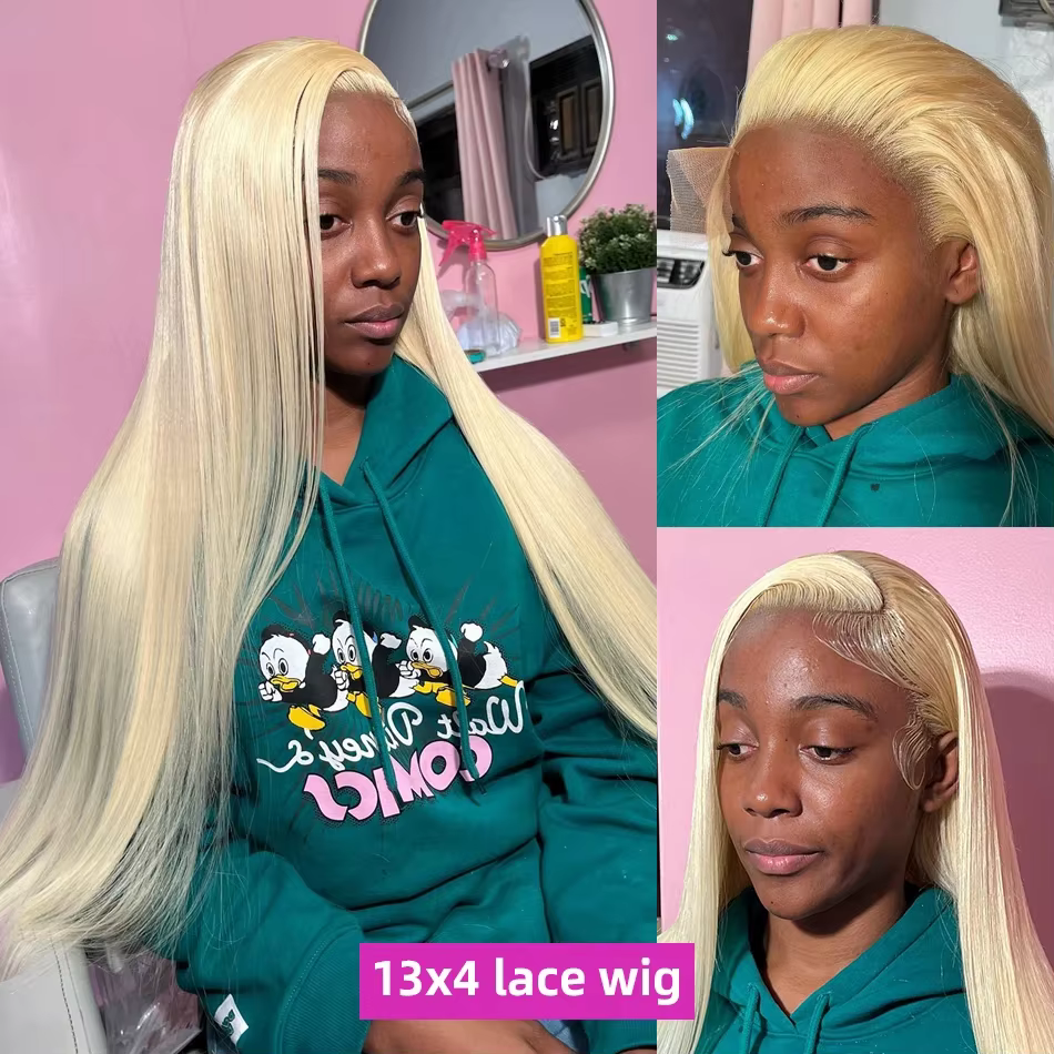 Perruque Lace Frontal Wig brésilienne naturelle, cheveux lisses, blond 613 Hd, 13x6, 13x4, pour femm