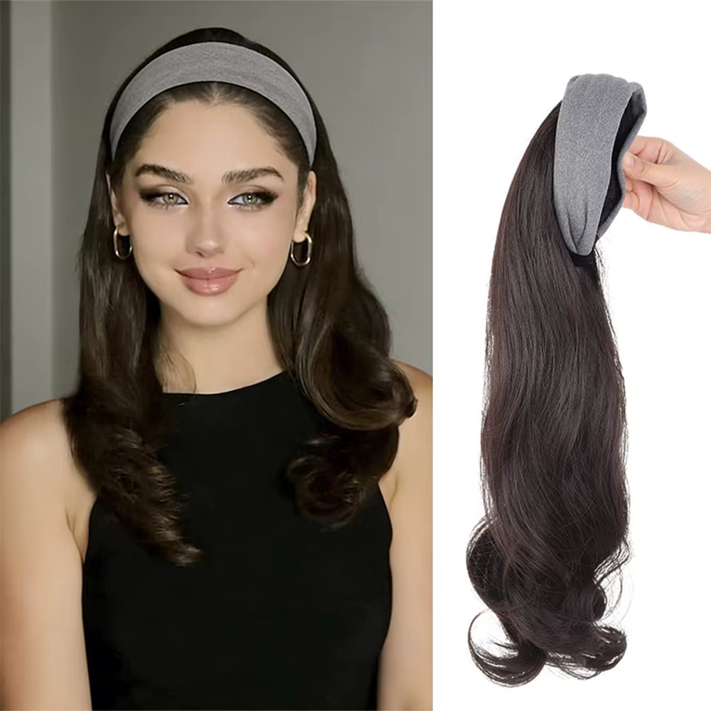 Perruques synthétiques à bandeau, longues, bouclées et ondulées, extensions de cheveux ombrées marro