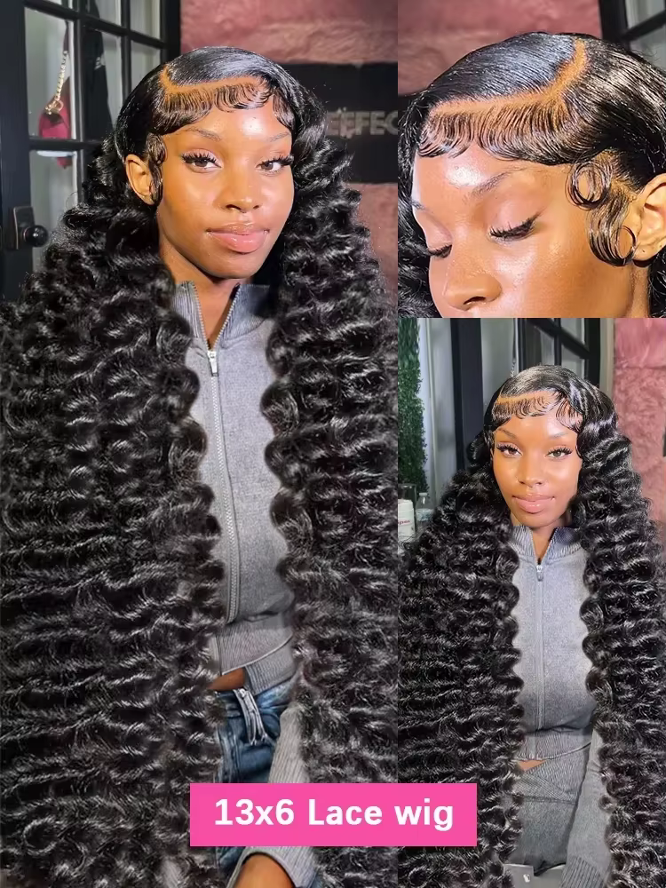 Perruques de cheveux humains bouclés à ondulations profondes, densité 250, 13x6 HD transparentes, av