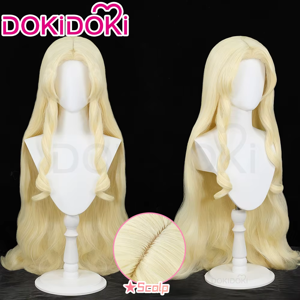 DokiDoki-Perruque de Cosplay pour Femme, Cheveux Jaunes Longs de 110 cm avec Oreilles, Bonnet Gratui