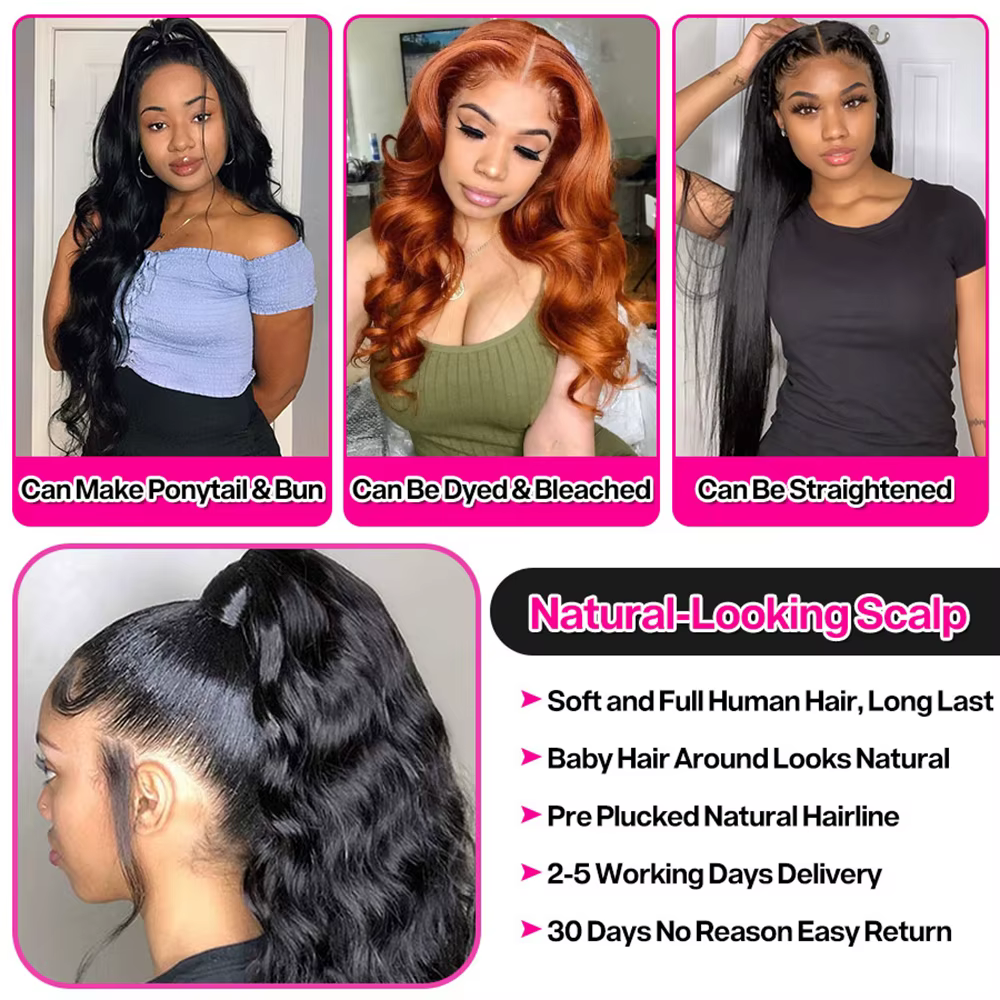 Perruque Lace Front Wig Body Wave brésilienne naturelle, cheveux humains, 13x4 13x6, 30 32 34 36 38 