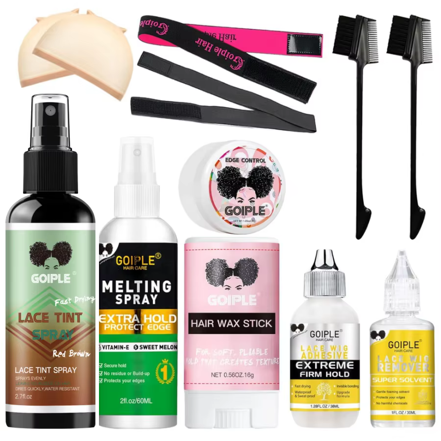 Kit d'installation de perruque, colle pour perruque frontale, spray fixateur, teinture pour dentelle