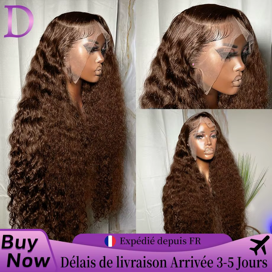 Dialola Perruques Cheveux Humains Brunes Couleur Chocolat Marron Caramel Boucles Dentelle HD 13x6 Pe