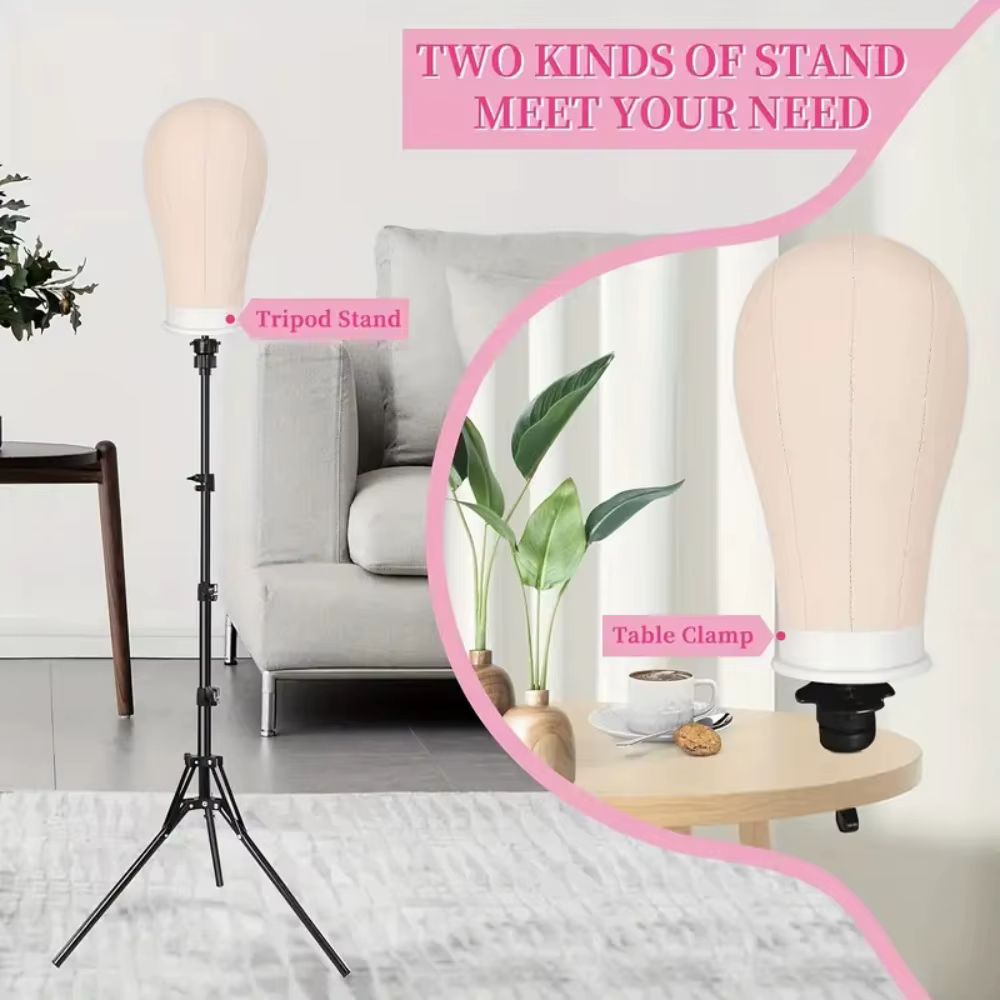Support de perruque et ensemble combiné de 22 pouces, support de tête de perruque en toile avec tête