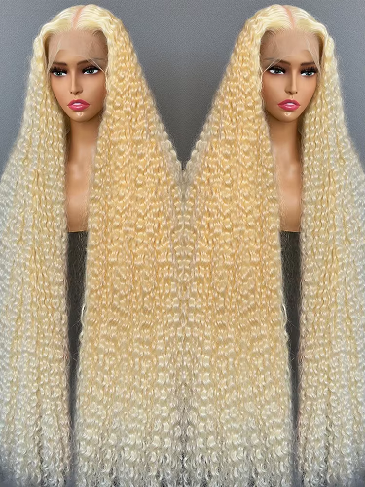 Perruque Cheveux Humains Blondes 613 Jerry Curly 46 Pouces, Ondulées Colorées, Perruque Lace HD 13x6
