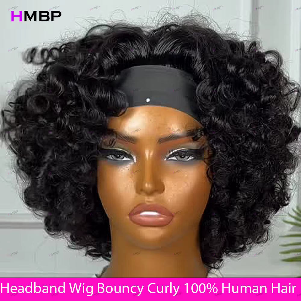 Perruques bandeau bouclées et volumineuses 100% cheveux humains, prêtes à porter, densité 400, 10-18