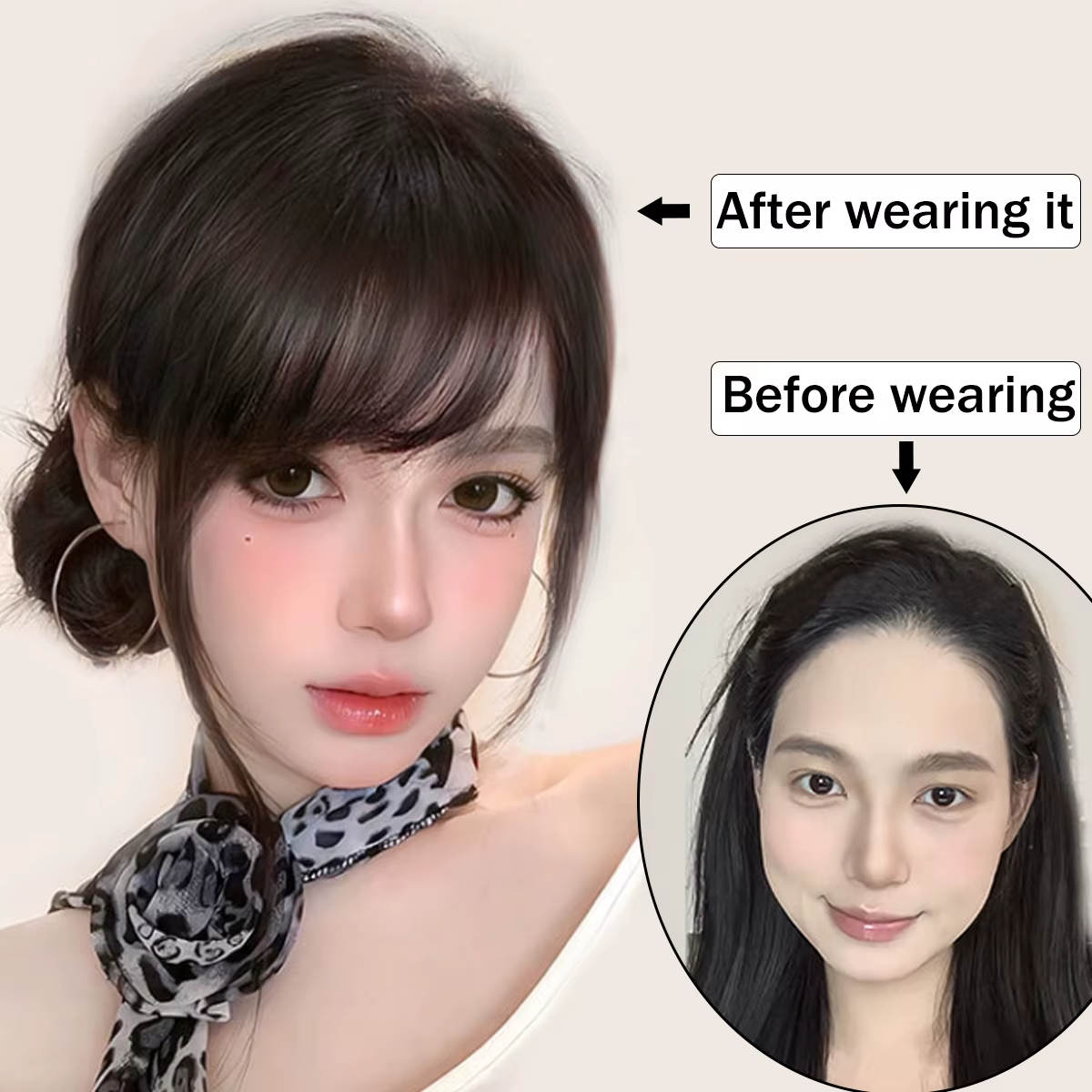 Postiche synthétique inclinée courte marron noir, faux cheveux, Extension à Clip, accessoires pour f