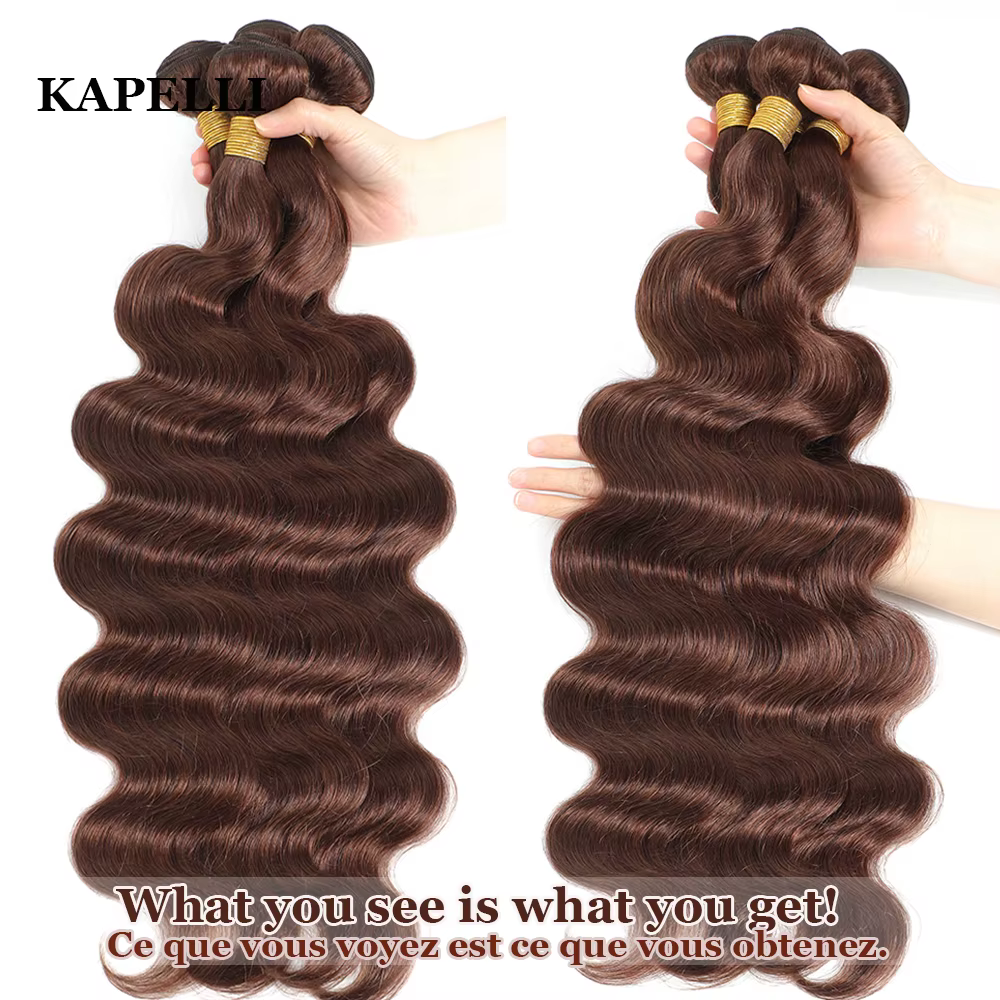 Extensions de Cheveux Humains Ondulés Bruns avec Closure 4x4/13x4, Cheveux Humains 100% Naturels, Ti