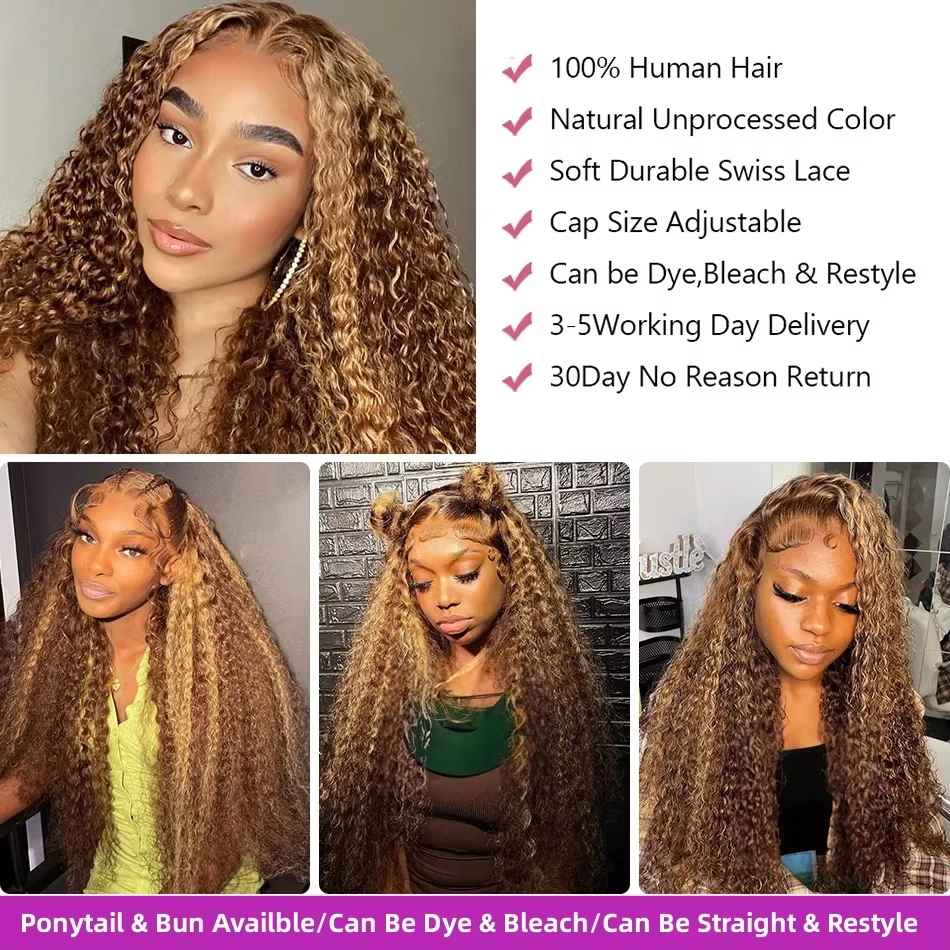 Perruque brésilienne en cheveux humains 13x4 Lace Frontal, densité 250%, couleur 4/27, Deep Wave, pr