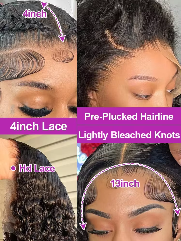 Perruques Lace Front HD 13x4 à Ondulations Profondes Bouclées 230% Pré-Pluckées, Cheveux Humains Bré