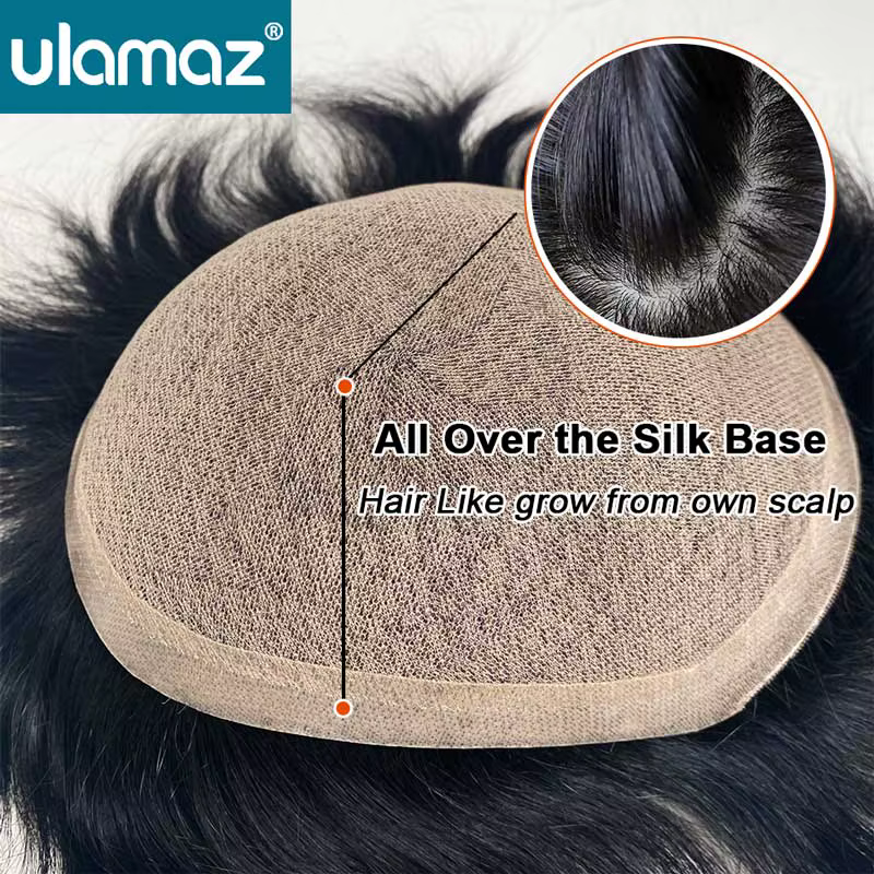 Base en soie partout pour hommes perruque sans noeud Realsitc toupet perruque hommes postiche nature