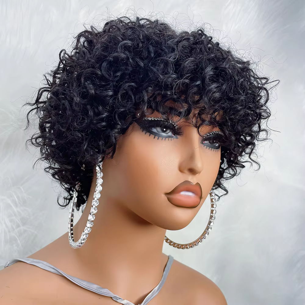 Perruques de cheveux humains coupe lutin pour les femmes noires Afro Rose bouclés Funmi perruques sa