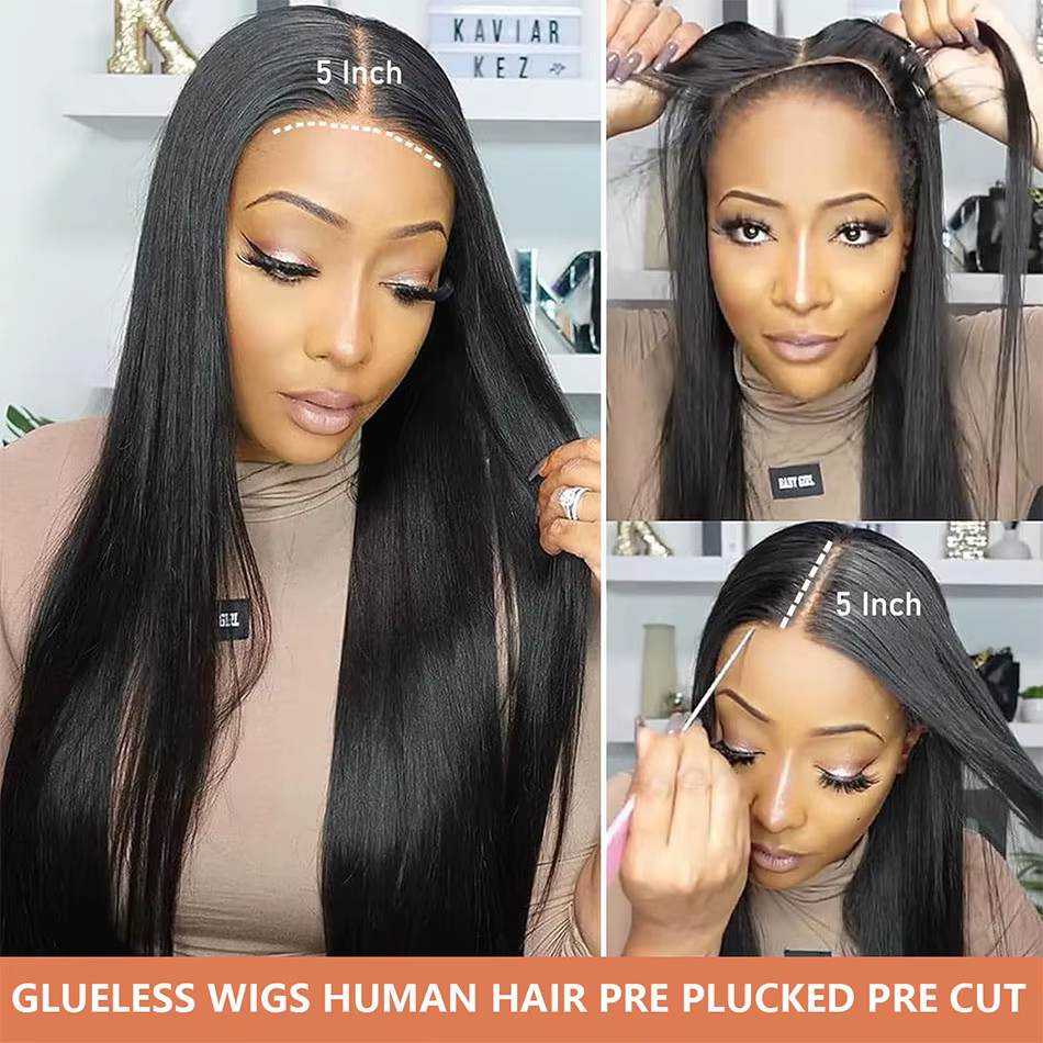 Perruques de cheveux humains lisses noires naturelles de 30 pouces, avec dentelle frontale 360, dent