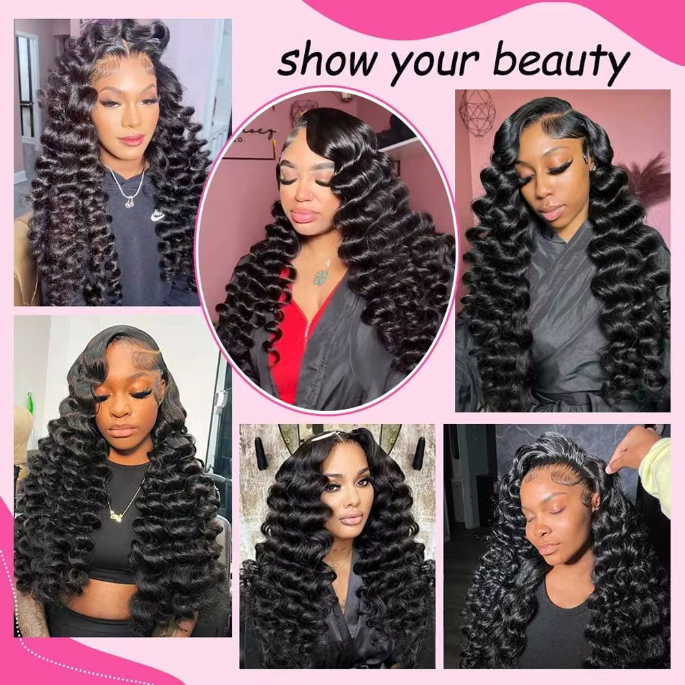 Perruque Lace Front Wig naturelle bouclée, Deep Wave, 13x4, 13x6, HD, pre-plucked, densité 200%, 5x5