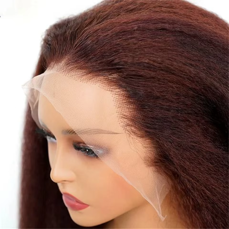 Perruque frontale en cheveux humains Kinky Straight, brun roux, 13x4, avec dentelle HD, 32 pouces, e