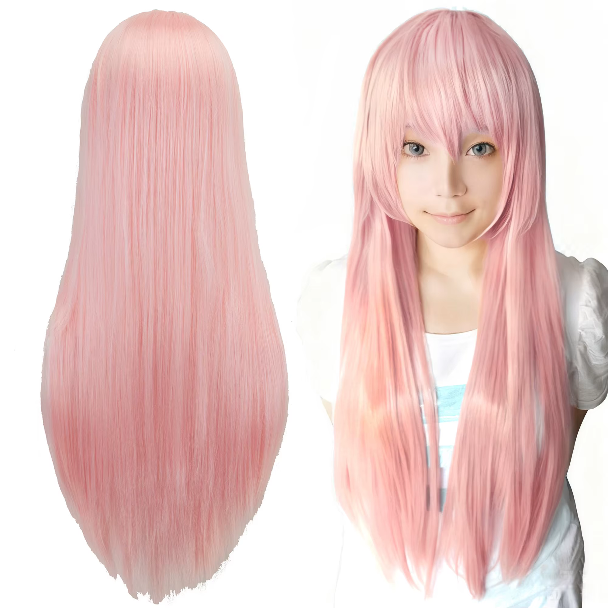 Perruque synthétique longue rose clair pour Cosplay Anime Megurine Luka perruque droite Momoi Satsuk