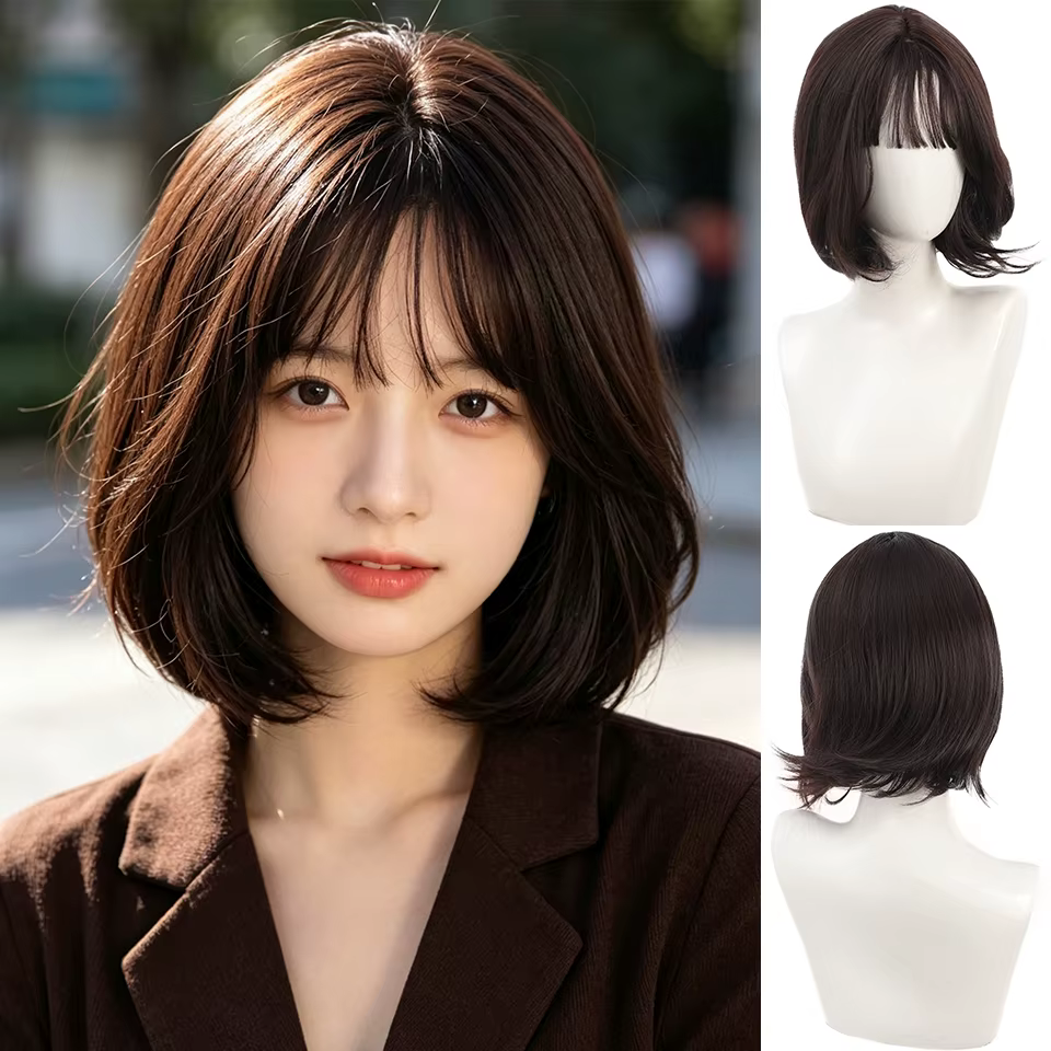 Perruque Courte Bouclée pour Femme, Perruque Synthétique de Haute Qualité, Perruque Ondulée Tendance