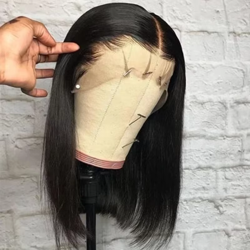 Perruque Bob en cheveux humains, densité 200%, Lace Frontal HD 13x4, courte et droite, pré-épilée, p