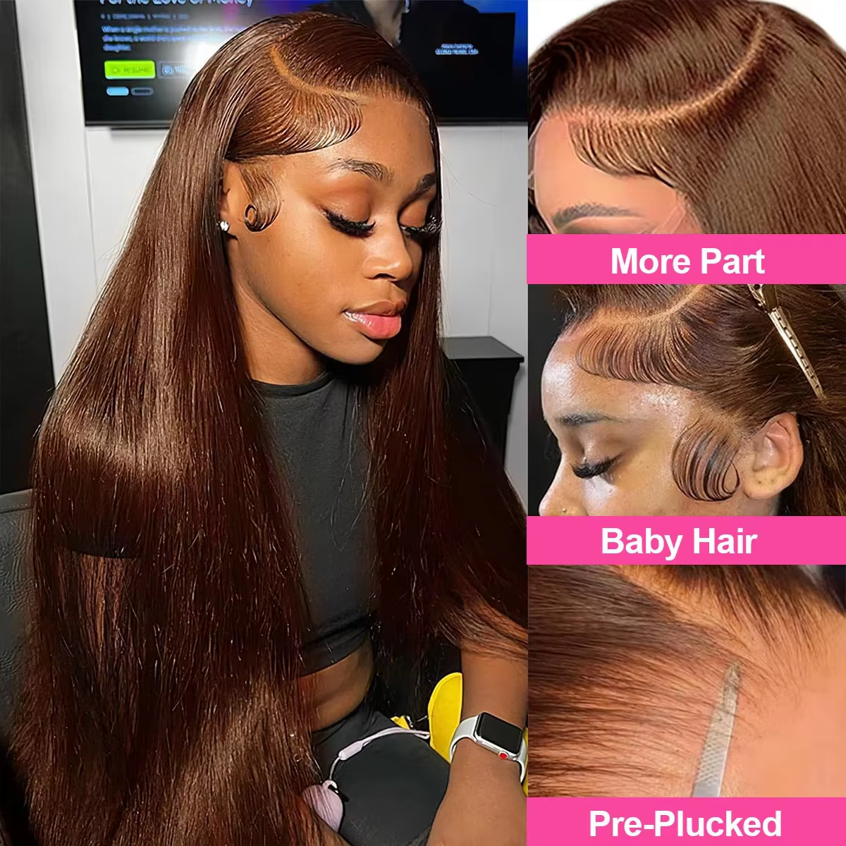 Os droit chocolat brun 13x6 hd dentelle frontale perruques cheveux humains pré plumé brésilien brun